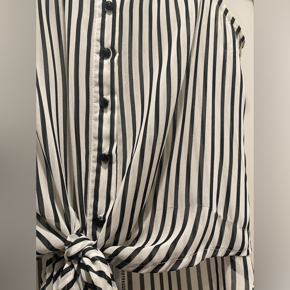Foreign Exchange FE Sheer White & Black Vertical Stripe Crop Tank Top Blouse - M - Picture 9 of 17